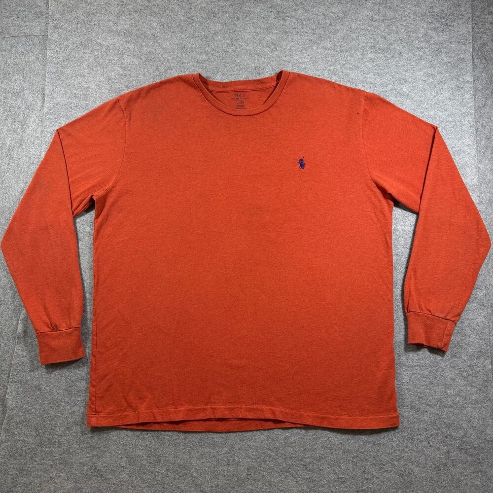 Polo Ralph Lauren Shirt Mens L Orange Pony Logo Preppy Classic Fit Long Sleeve